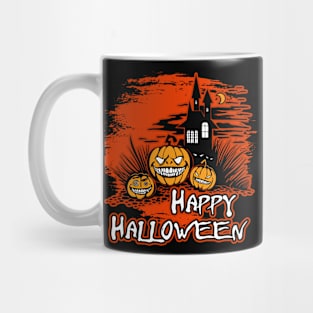 Happy Halloween Haunted House And Pumpkins Mug